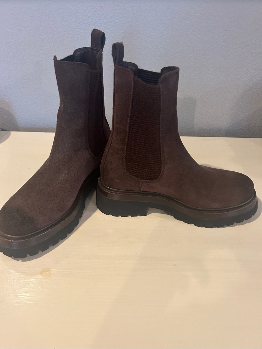 Steve Madden Women's Dark Brown Suede Chelsea Lug Boots